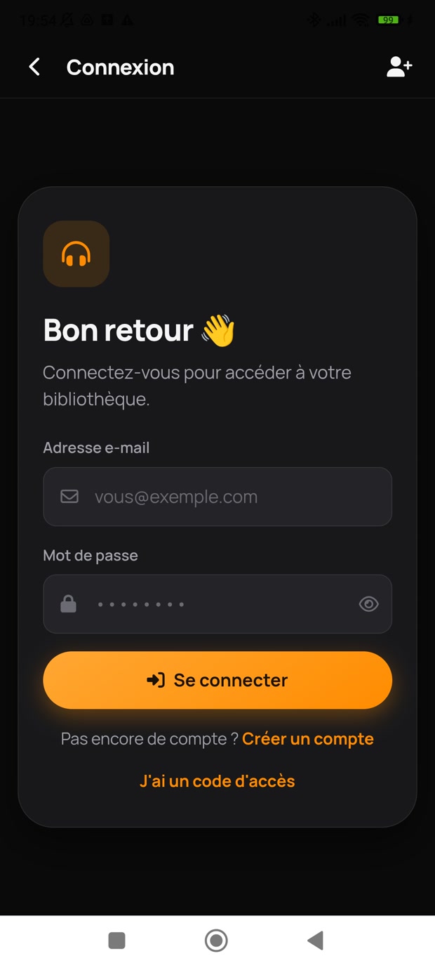 Écran de connexion