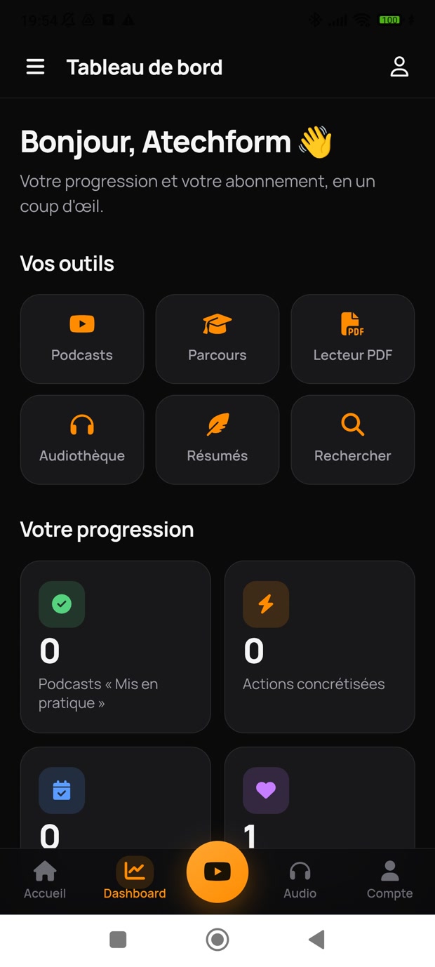 Tableau de bord : outils et progression